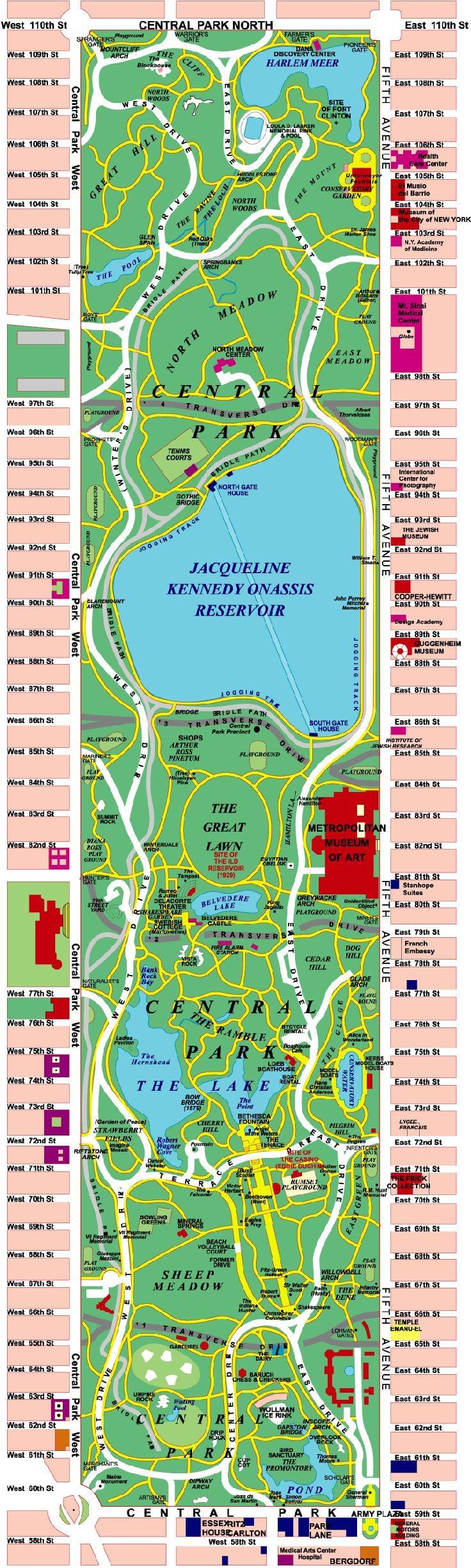 सेंट्रल पार्क, मैनहट्टन नक्शा