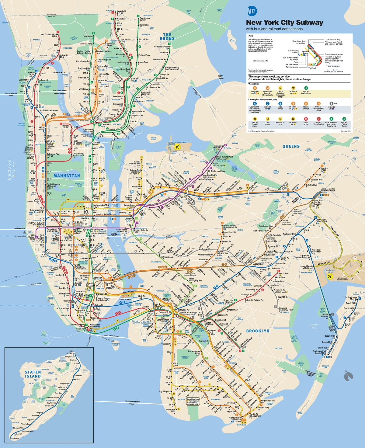 NYC मेट्रो का नक्शा मैनहट्टन