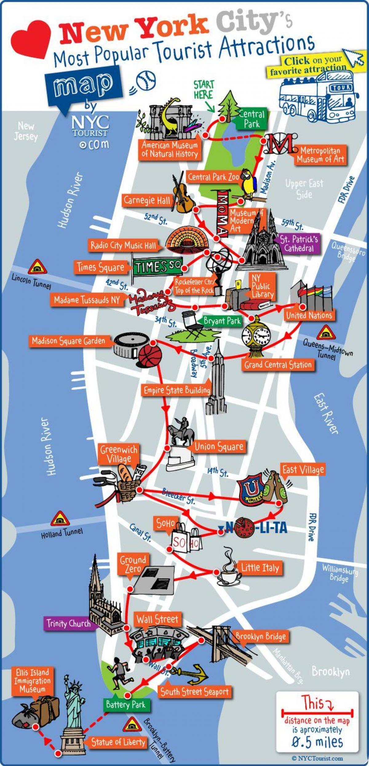 मिडटाउन मैनहटन के आकर्षण का नक्शा