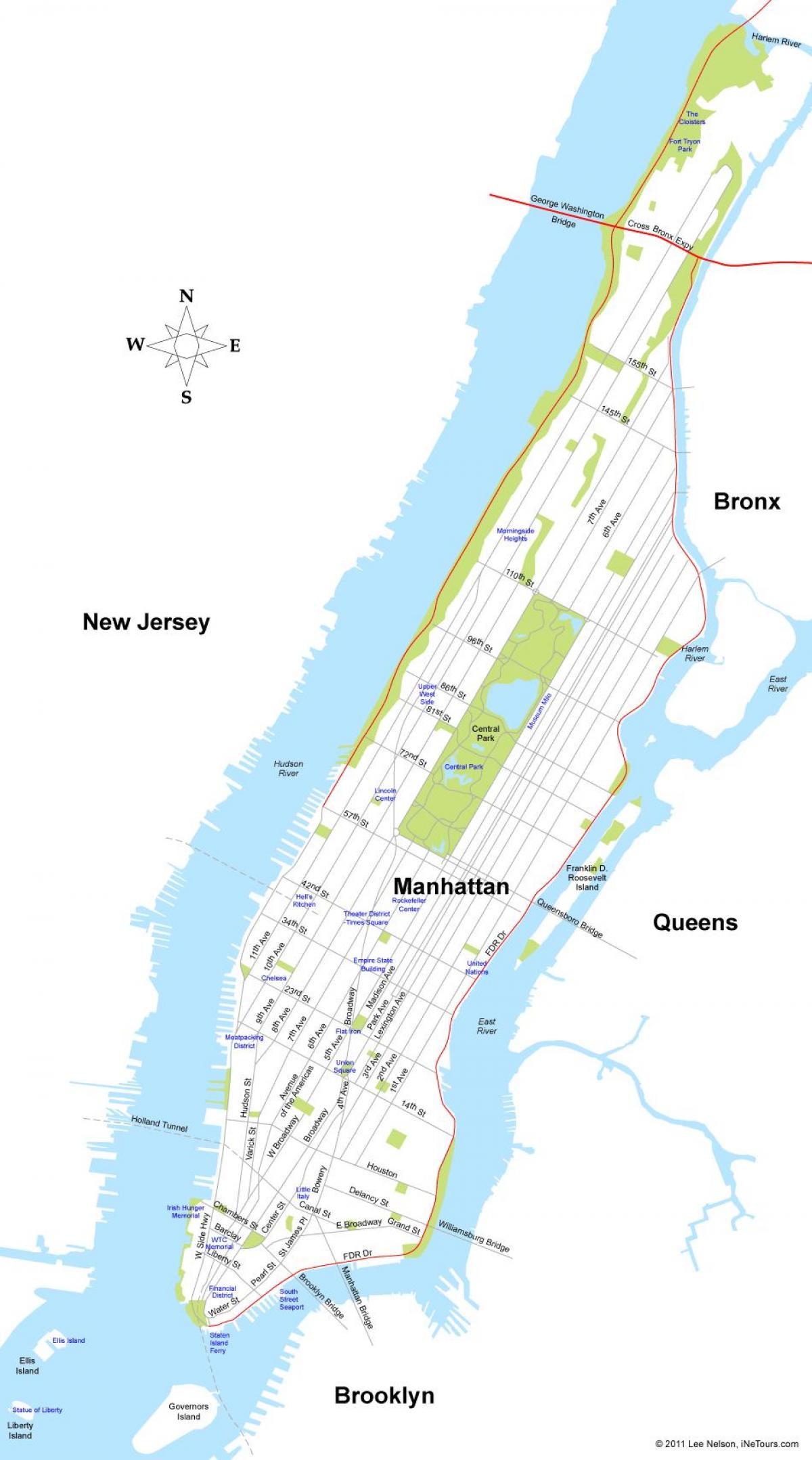 नक्शा मैनहट्टन के द्वीप न्यूयॉर्क