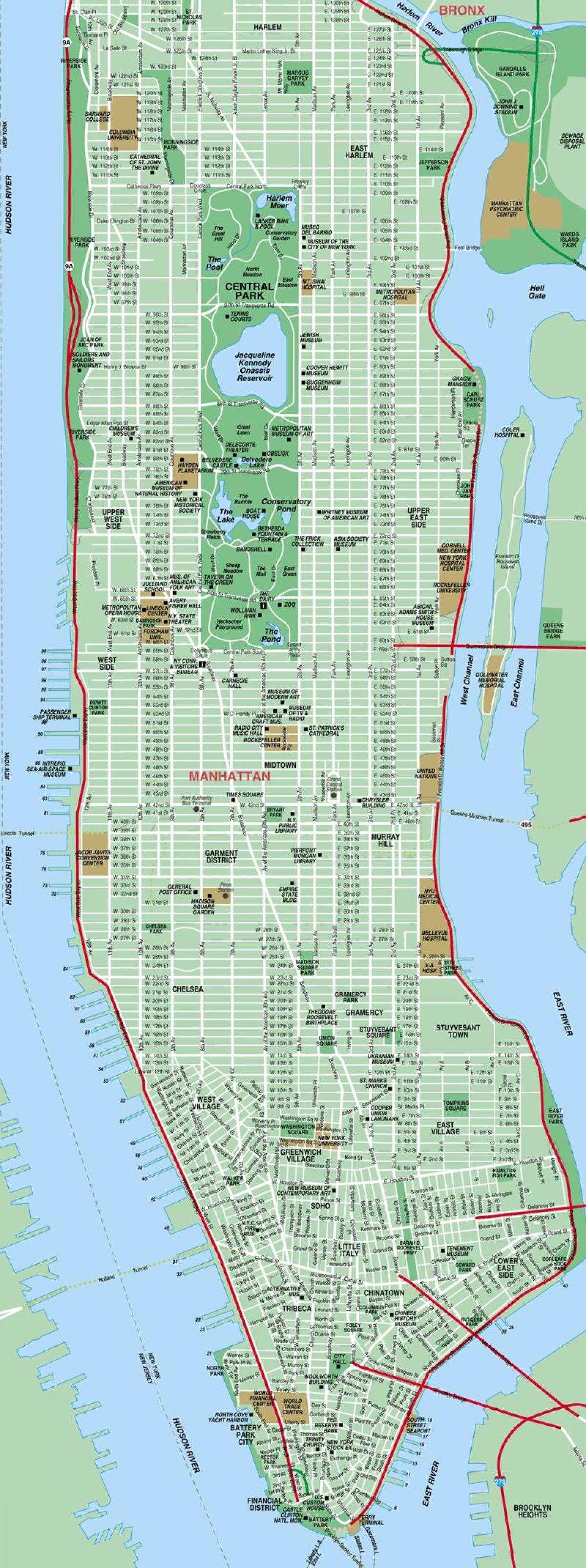 मैनहट्टन स्ट्रीट मानचित्र उच्च विस्तार
