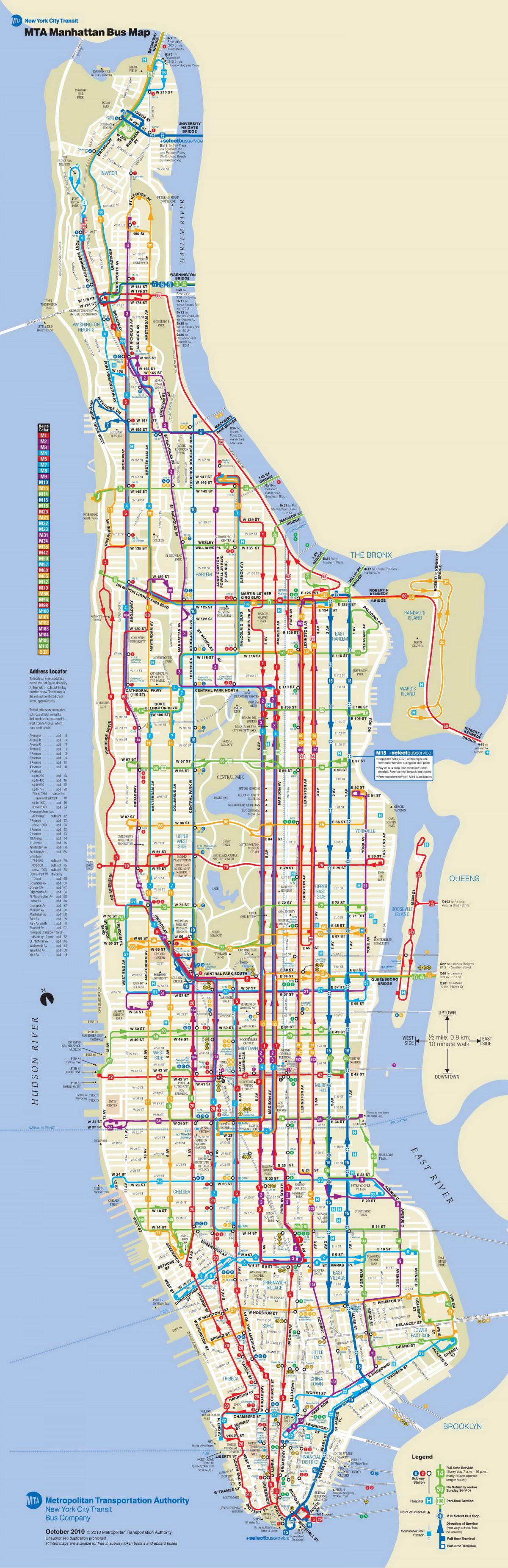 NYC बस नक्शा मैनहट्टन