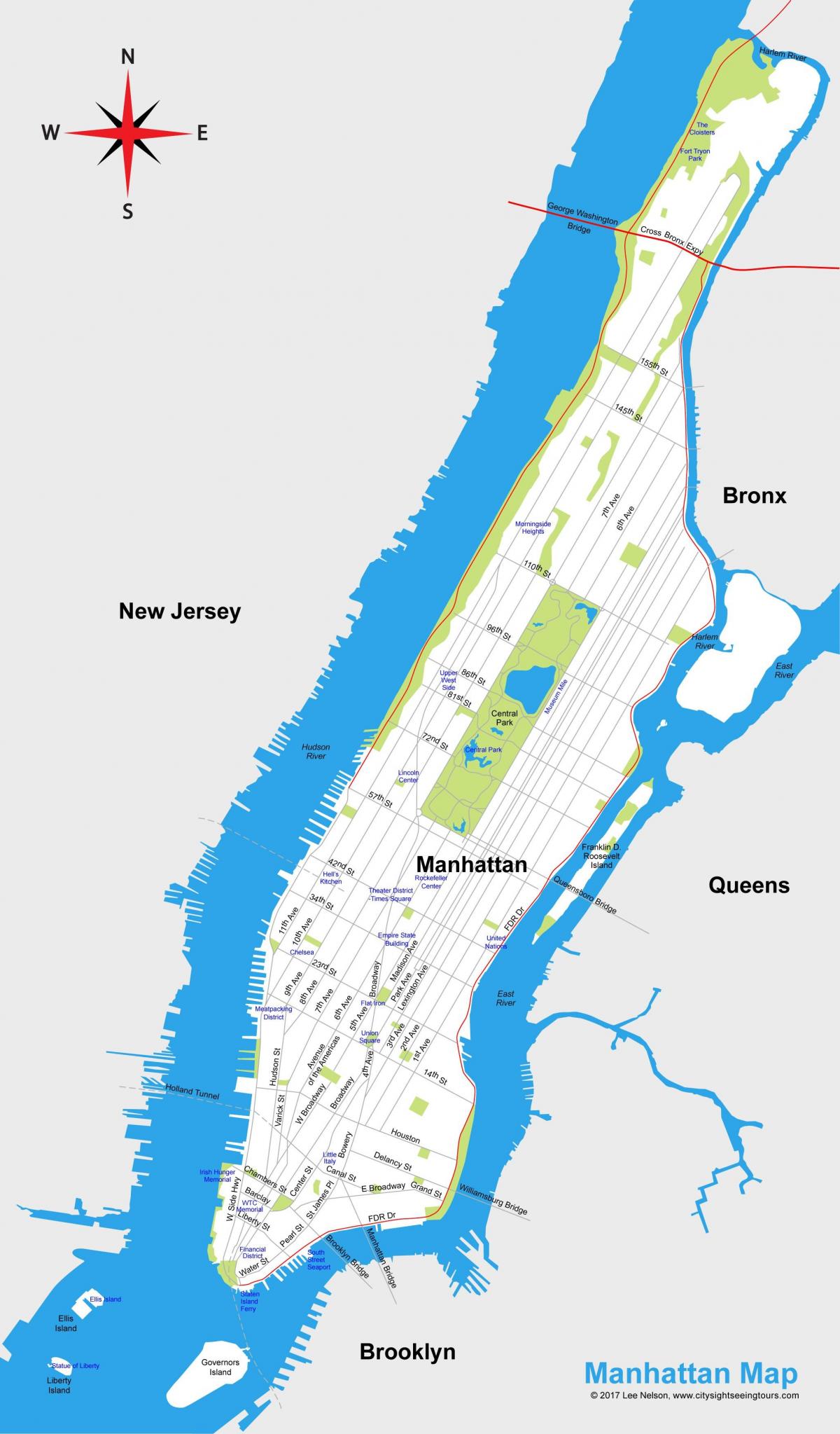 मैनहट्टन शहर के नक्शे मुद्रण योग्य