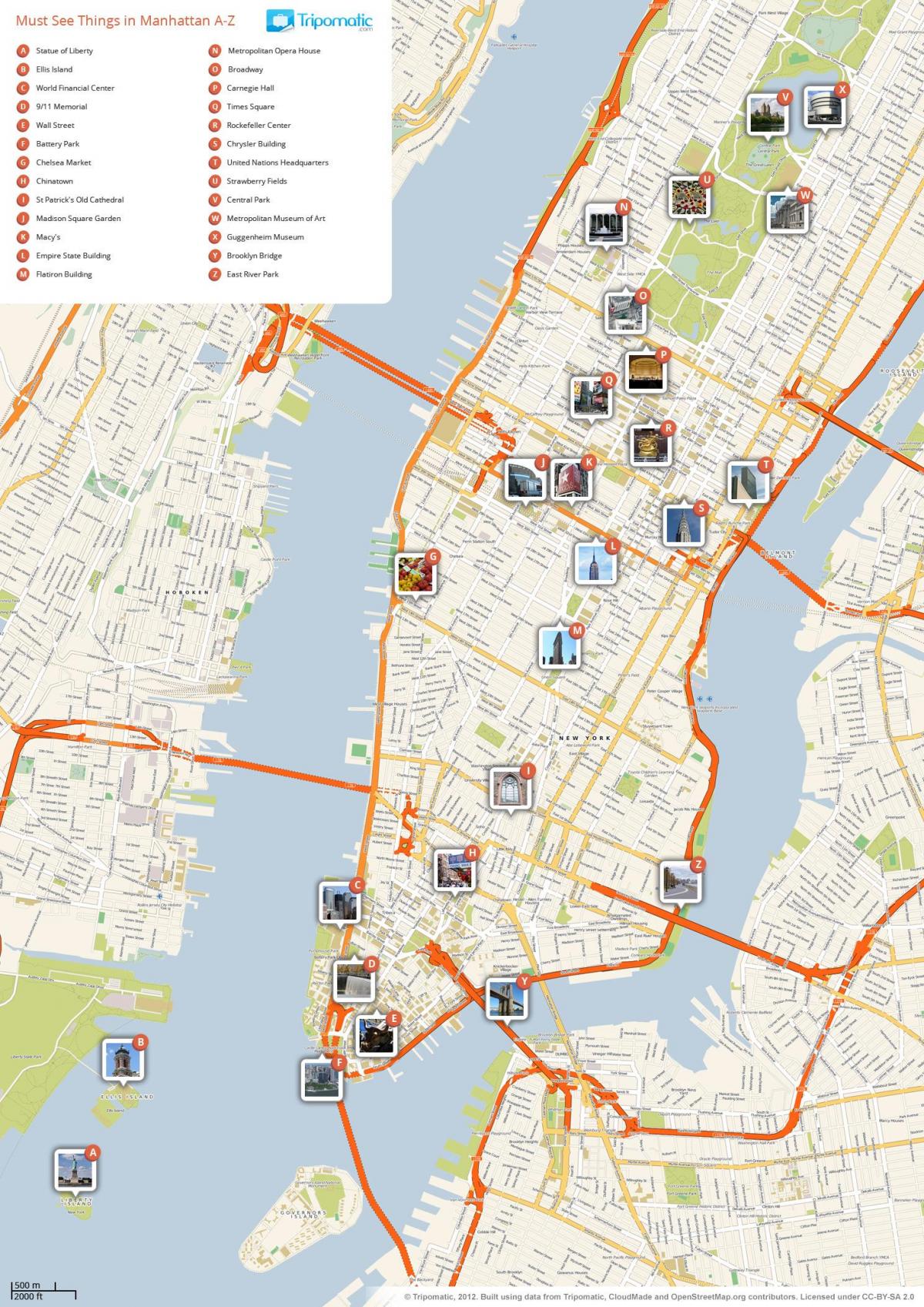 नक्शे के साथ मैनहट्टन के ब्याज के अंक