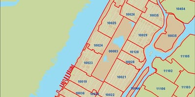 NYC ज़िप कोड नक्शा मैनहट्टन